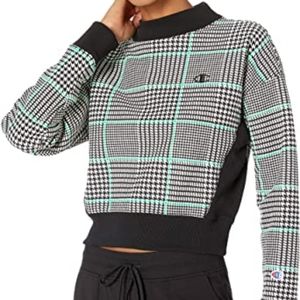 Champion Reverse Weave Mock Neck Crop Plaid Sweatshirt Small New
